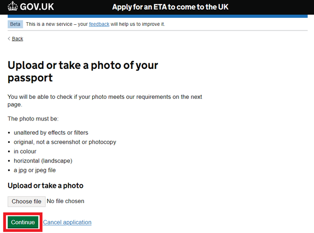 使用网站申请英国ETA_Step4_上传护照照片