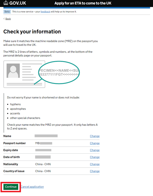 使用网站申请英国ETA_Step5_核对护照资料