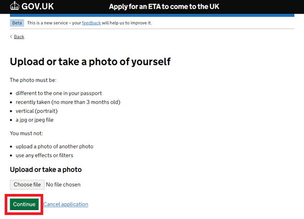 使用网站申请英国ETA_Step6_上传照片