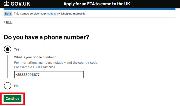 使用网站申请英国ETA_Step7_联络电话