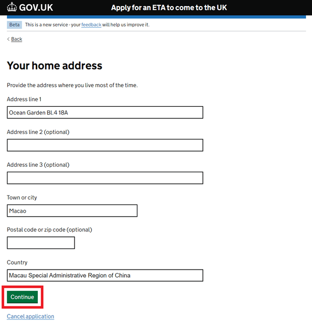 使用网站申请英国ETA_Step7_地址