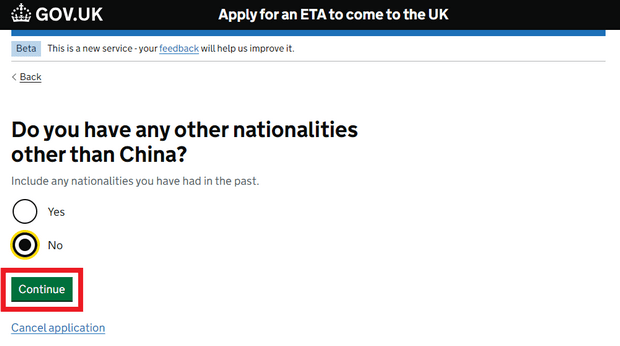 使用网站申请英国ETA_Step8_国籍