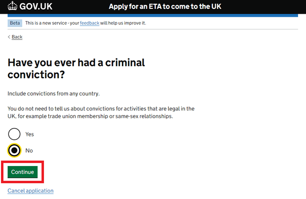 使用网站申请英国ETA_Step10_犯罪记录