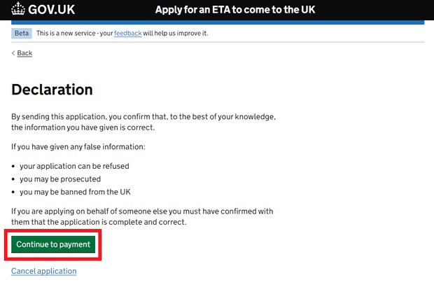 使用网站申请英国ETA_Step13_申请费