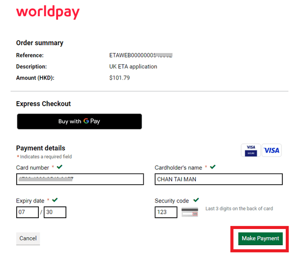 使用网站申请英国ETA_Step13_付款