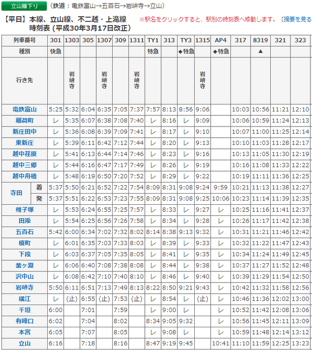 电铁富山时间表