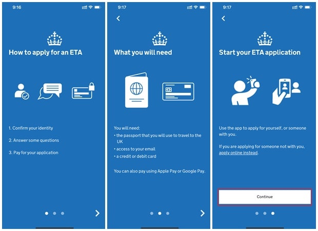 앱을 사용한 영국 ETA 신청_Step1