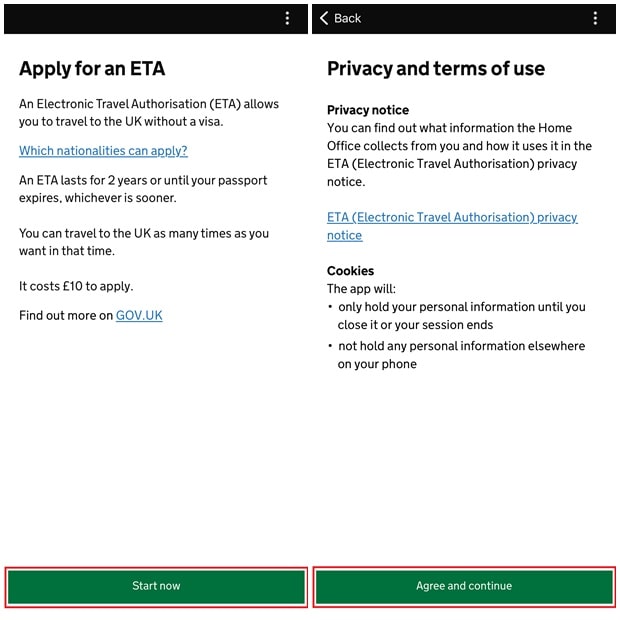 앱을 사용한 영국 ETA 신청_Step2