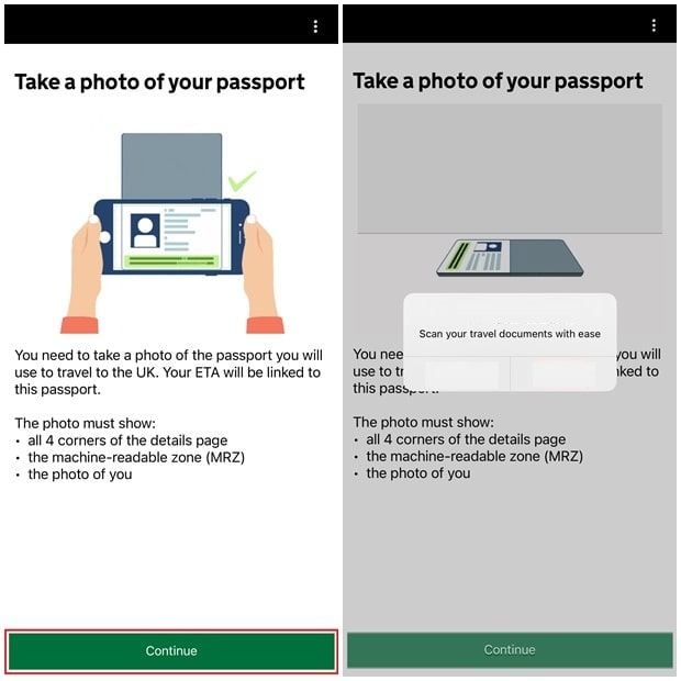 앱을 사용한 영국 ETA 신청_Step6_여권 촬영