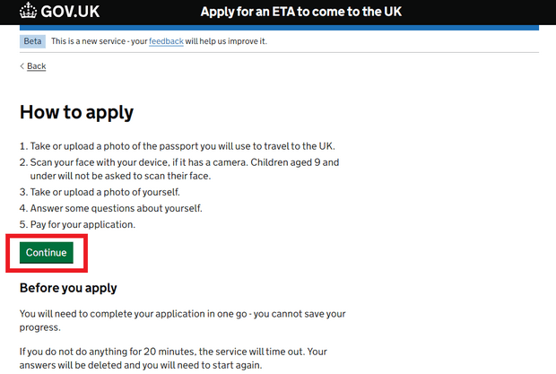 웹사이트로 영국 ETA 신청하기_Step1