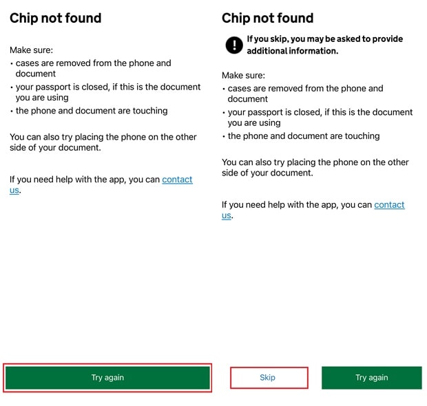 使用APP申請英國ETA_Step7_護照資料讀取失敗